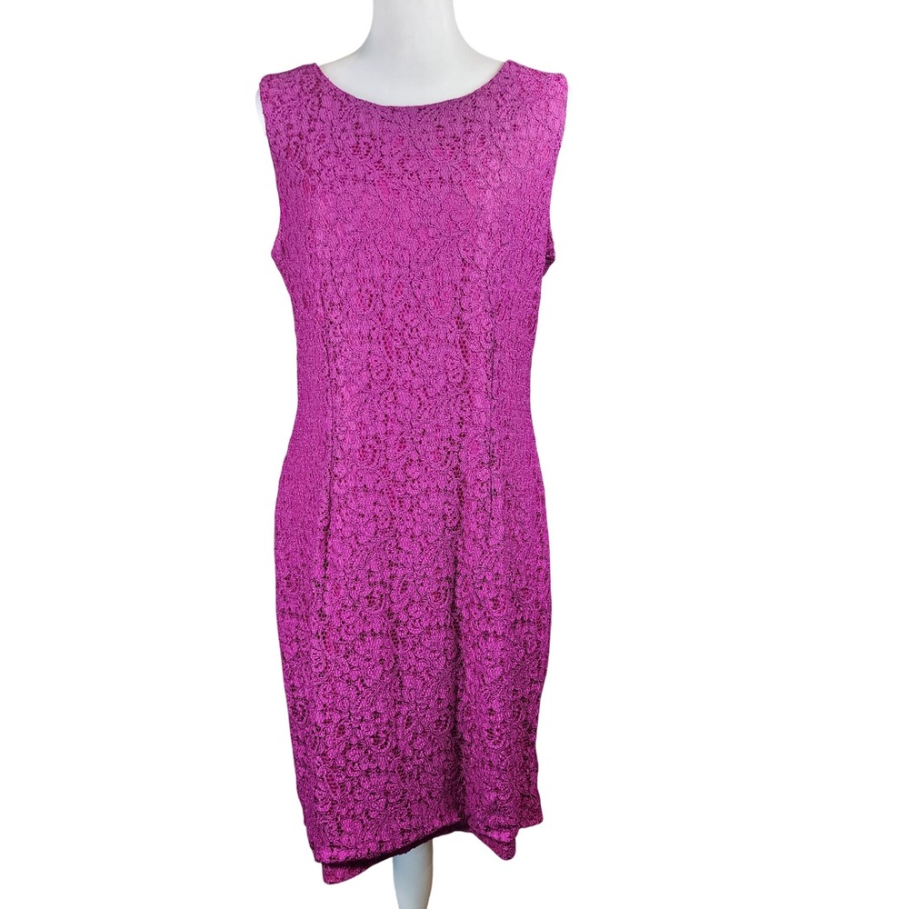 Liz Claiborne Lace Sheath Dress Womens 12 Magenta Pink Wedding Party Date Night